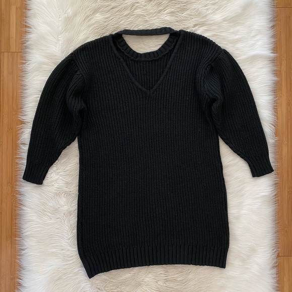 Eloquii Black Knit Open Back Puff Sleeve Sweater Dress 18/20 - Picture 6 of 10